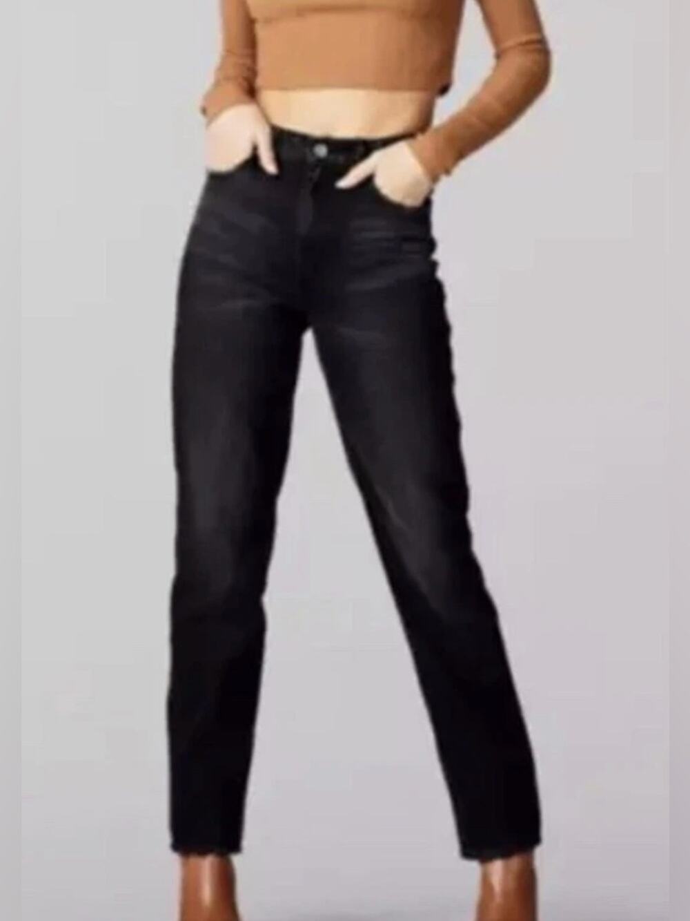 NEW LEE Vintage Modern Washed Black Denim High Rise Straight Ankle Jeans SZ 26